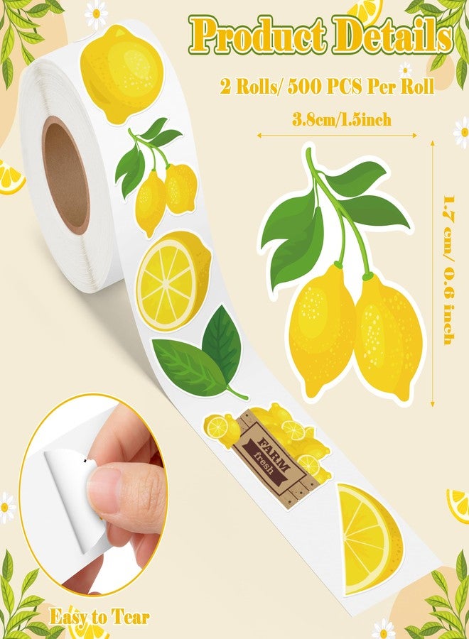 A1diee Yellow Lemon Sticker Roll- 1000Pcs Spring Summer Clementine Fruit Waterproof Aesthetic Decals for Scrapbook Crafts Laptop Party Supplies Favors Windows Water Bottle Home Decor Guiatr Birthday - Image 2